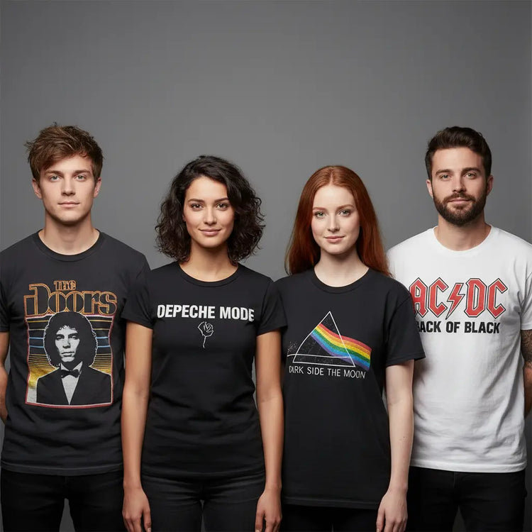 Official licensed vintage rock band merchandise featuring AC/DC, Pink Floyd, and Guns N' Roses apparel