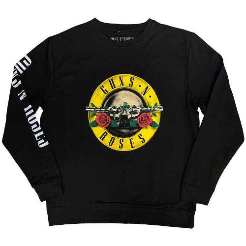 Guns N' Roses Sweatshirt: Classic Logo Unisex Black with Sleeve Print - LaserLoom