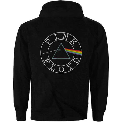 Pink Floyd Ladies Zipped Hoodie with Circle Logo in Black - Back Print Design - LaserLoom