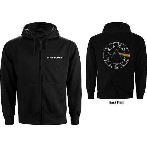Pink Floyd Ladies Zipped Hoodie with Circle Logo in Black - Back Print Design - LaserLoom