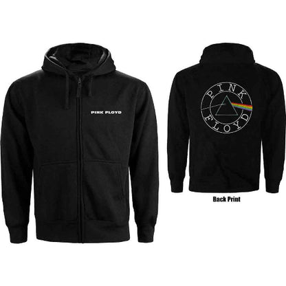 Pink Floyd Ladies Zipped Hoodie with Circle Logo in Black - Back Print Design - LaserLoom