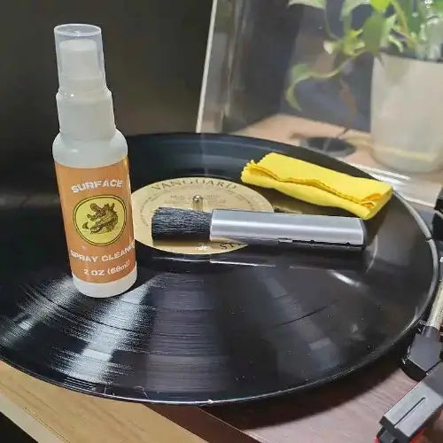 Vinyl record cleaning kit with brush and solution