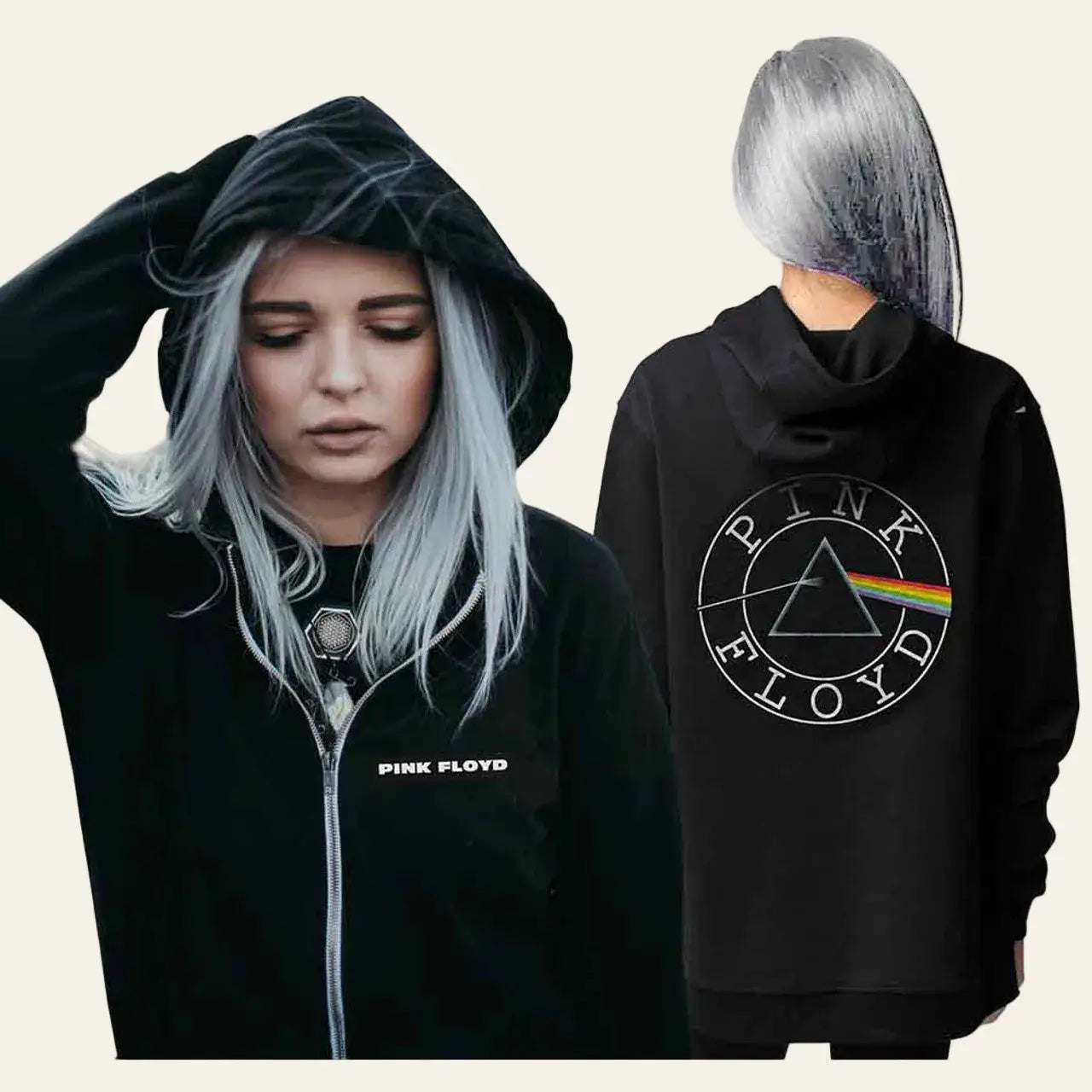 Pink Floyd vintage circle logo black zip hoodie for women