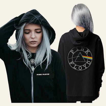 Pink Floyd vintage circle logo black zip hoodie for women