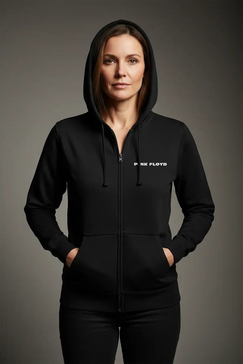 Pink Floyd vintage circle logo black zip hoodie for women