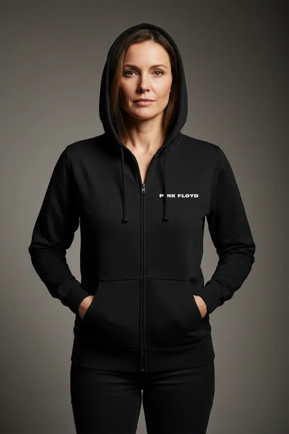 Pink Floyd vintage circle logo black zip hoodie for women