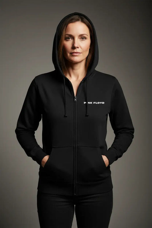 Pink Floyd vintage circle logo black zip hoodie for women
